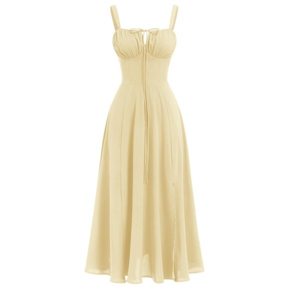 Corset Dress Boho Flowy Slit Bustier Lace Up Midi Dresses Going Out Cottagecore - Picture 5 of 8